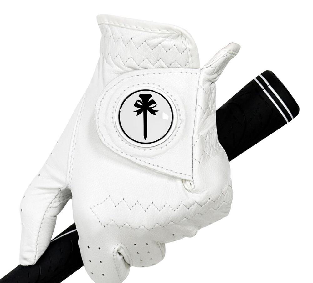PINKTEE Women’s Cabretta Leather Golf Glove White Left Hand Size 18 Ball Marker